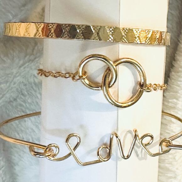 Gold Stack of 3 Bracelets - Picture 1 of 2